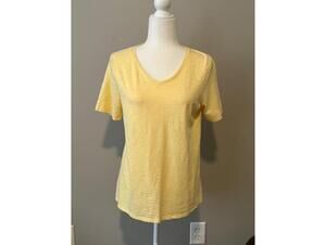 Chico's Yellow Cotton Modal V-Neck Short Sleeve Shirt Size 1